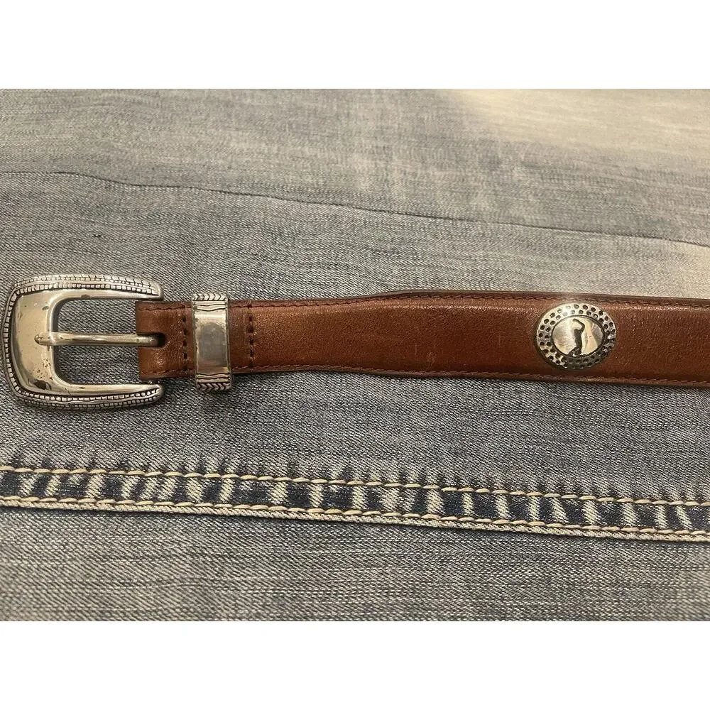 PGA Tour Men's‎ Brown Leather Belt Sz 38 Silver Golf Logo B21